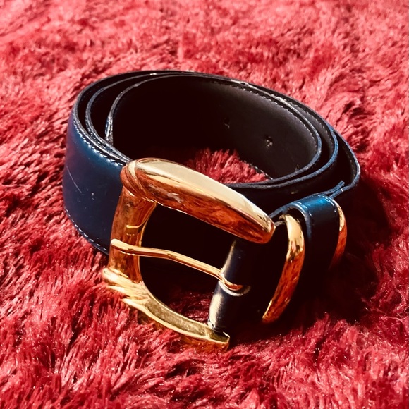 Jacqueline Ferrar  Blue Leather Belt wi/ Gold Hardware Made in Italy size M - Picture 6 of 7